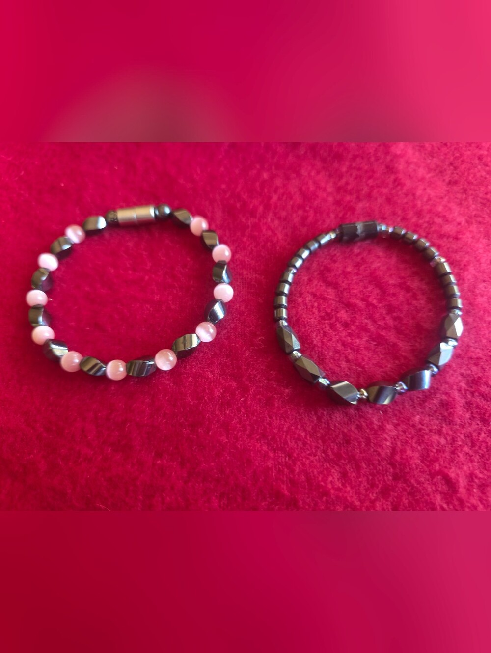 Set of Two Beaded Magnetic Bracelets - Black & Pink